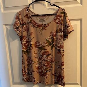DownEast Floral Short Sleeve Tee - Tan and Brown